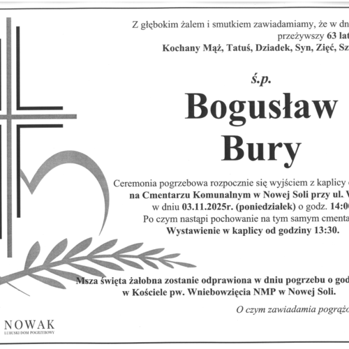 Obraz główny aktualności o tytule Zmarł Bogusław Bury 